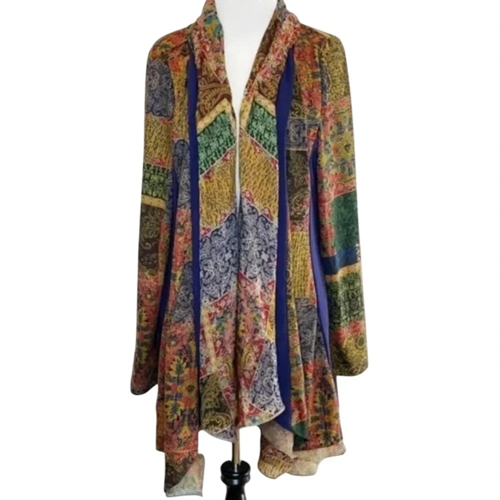 Soft Surroundings Izmir Paneled Topper Open Front‎ Cardigan Boho Petite Large